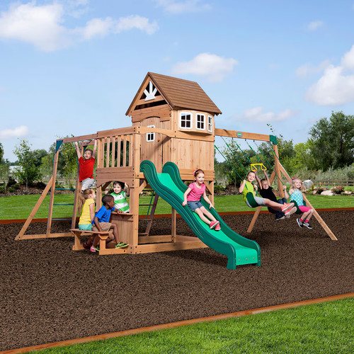 Wooden climbing frame - frame, swing
